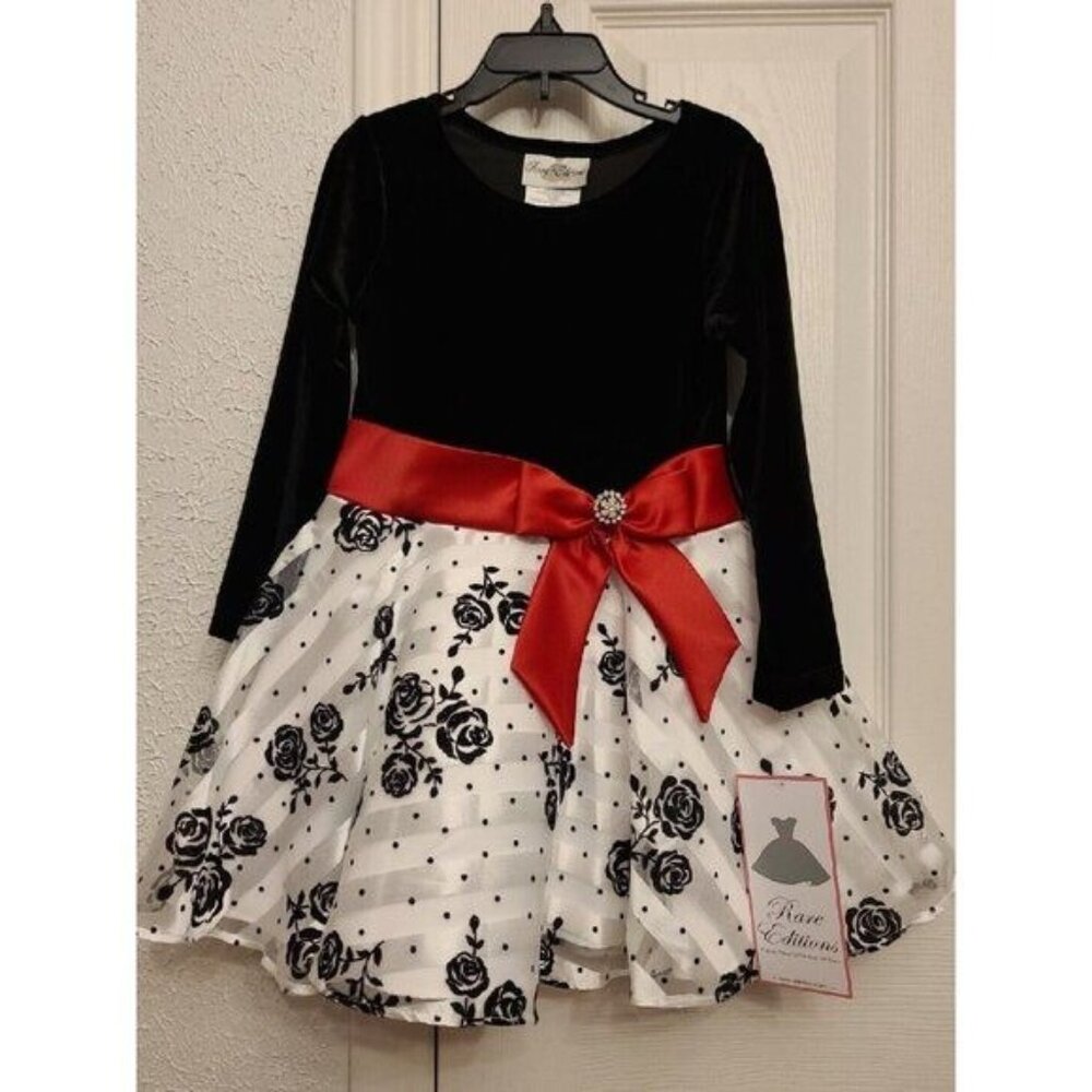 NEW~Rare Editions~Glitter Black White Red Dress~Formal/Holiday~Sz 4 Christmas